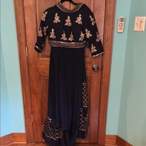 Navy Blue Pre-pleated Sari